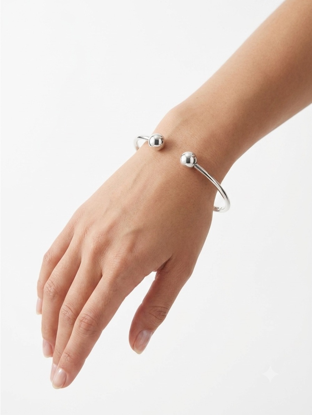 Vintage JL 800 Silver Ball End Torque Cuff Minimalist Bracelet